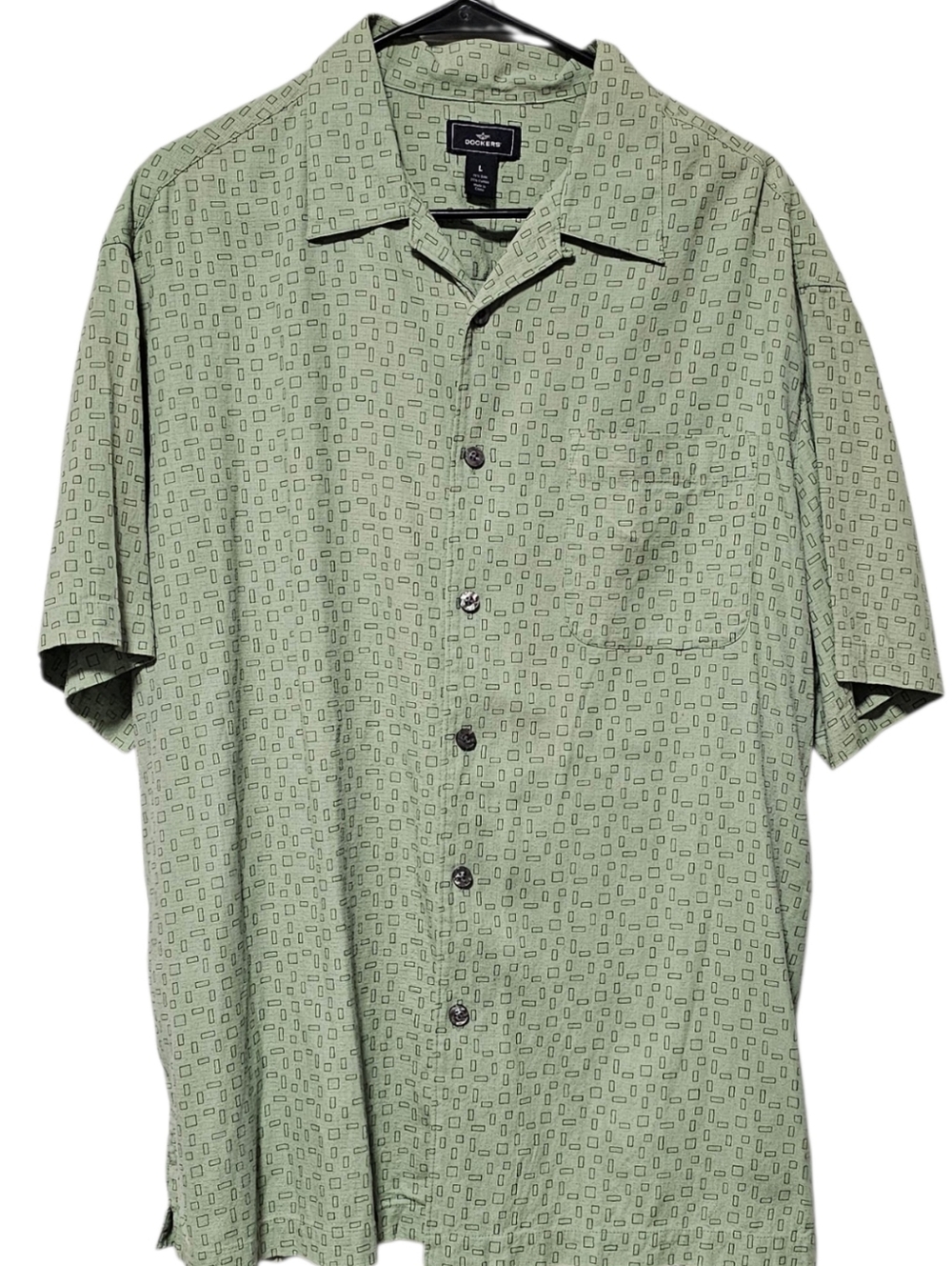 Dockers Men's Green Patterned Silk Blend Short Sleeve Button Down Size L